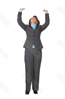 business woman pushing something up