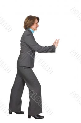business woman pushing something