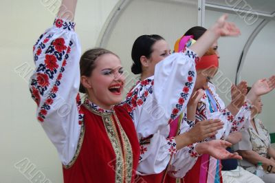 Group of ukrainian girls in national folk costumes