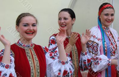 Group of ukrainian girls in national folk costumes