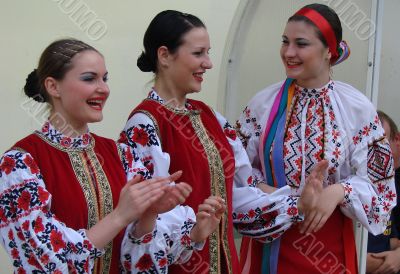 Group of ukrainian girls in national folk costumes