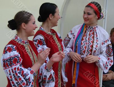 Group of ukrainian girls in national folk costumes