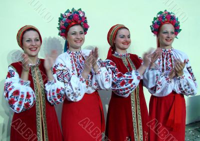 Group of ukrainian girls in national folk costumes
