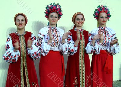 Group of ukrainian girls in national folk costumes