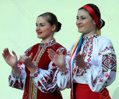 ukrainian girls in colorful national folk costumes