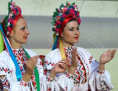 ukrainian girls in colorful national folk costumes