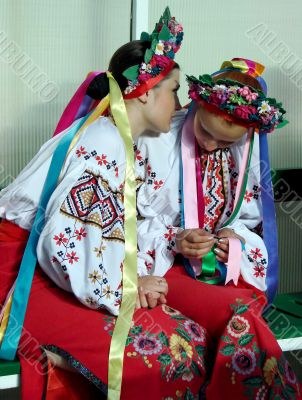 ukrainian girls in colorful national folk costumes