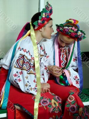 ukrainian girls in colorful national folk costumes