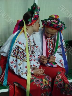ukrainian girls in colorful national folk costumes