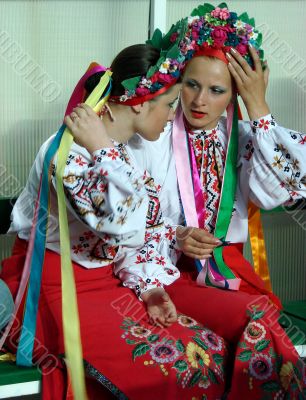 ukrainian girls in colorful national folk costumes