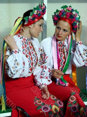 ukrainian girls in colorful national folk costumes