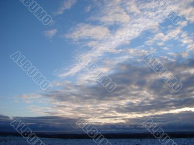 Cloudy sky wide angle panoramic view