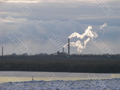 Sunset cloudy industrial landscape