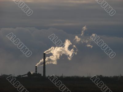 Sunset cloudy industrial landscape