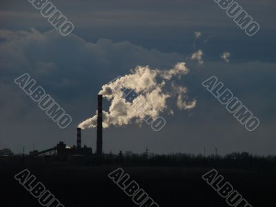 Sunset cloudy industrial landscape