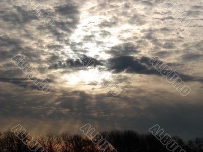 Cloudy sunset sky wide angle view