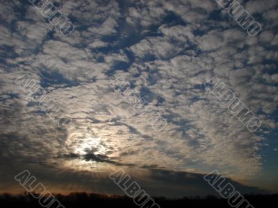 Cloudy sunset sky wide angle view