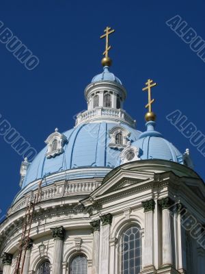 Blue cupolas of St.Trinity Cathedral Upon slue sky
