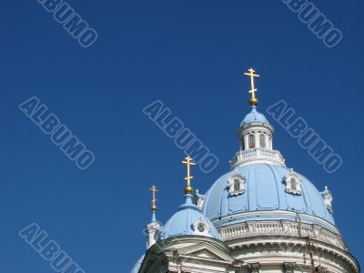 Blue cupolas of St.Trinity Cathedral Upon slue sky