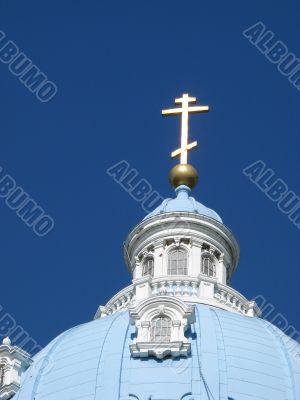 Blue cupolas of St.Trinity Cathedral Upon slue sky