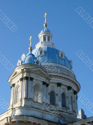 Blue cupolas of St.Trinity Cathedral Upon slue sky
