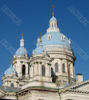 Blue cupolas of Cathedral Upon deep slue sky