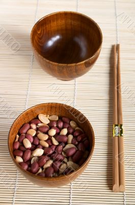 Bamboo dish with peanuts