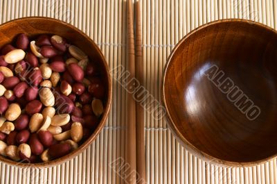 Wooden noggin with peanuts