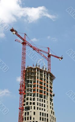 Construction Tower and Red Crane