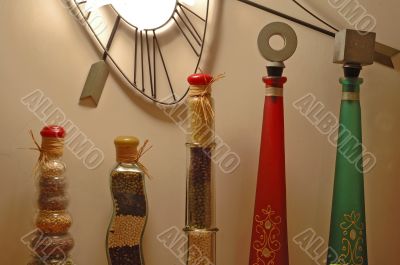 Row of decorative bottles