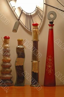 Row of decorative bottles