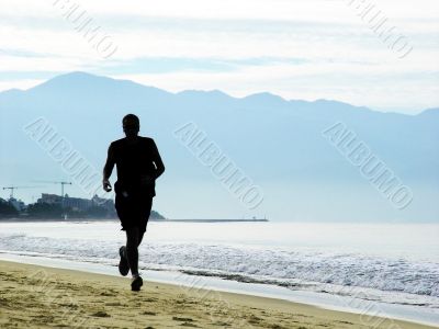 Man running on the beach