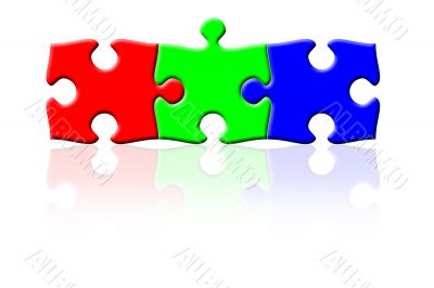 Three puzzle pieces in RGB colors