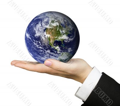 business hand holding earth