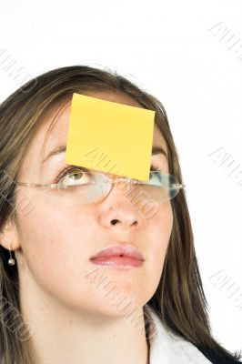 business woman with post it note