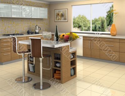 Wood and stainless steel kitchen