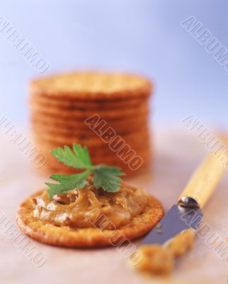 Wheat Crackers with garlic spread and parsely