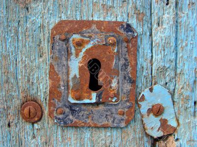 Blue door with keyhole