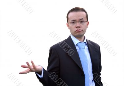 business man expression - what`s up?