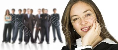 business woman and her huge team