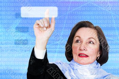 business woman pressing a button