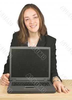 business woman smiling with laptop