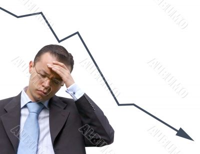 business man worries with graph - isolated