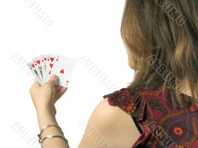 casual woman playing cards