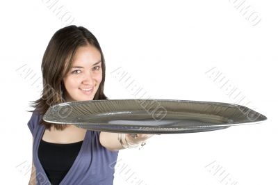 Beautiful woman with a tray