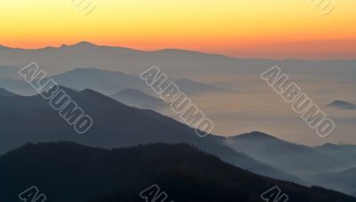 Sunrise over the fog
