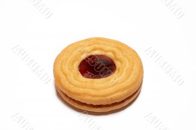 Strawberry cookie on white background