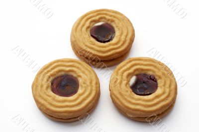 Three Strawberry cookies on white background