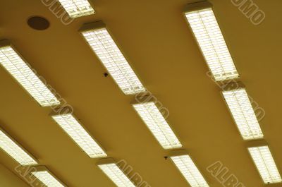 Row of fluorescent lamps