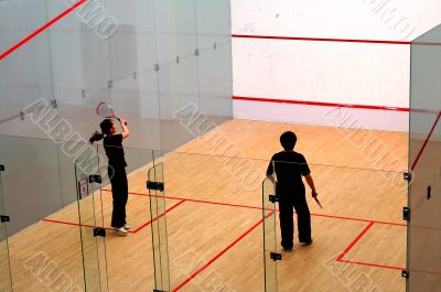Playing squash